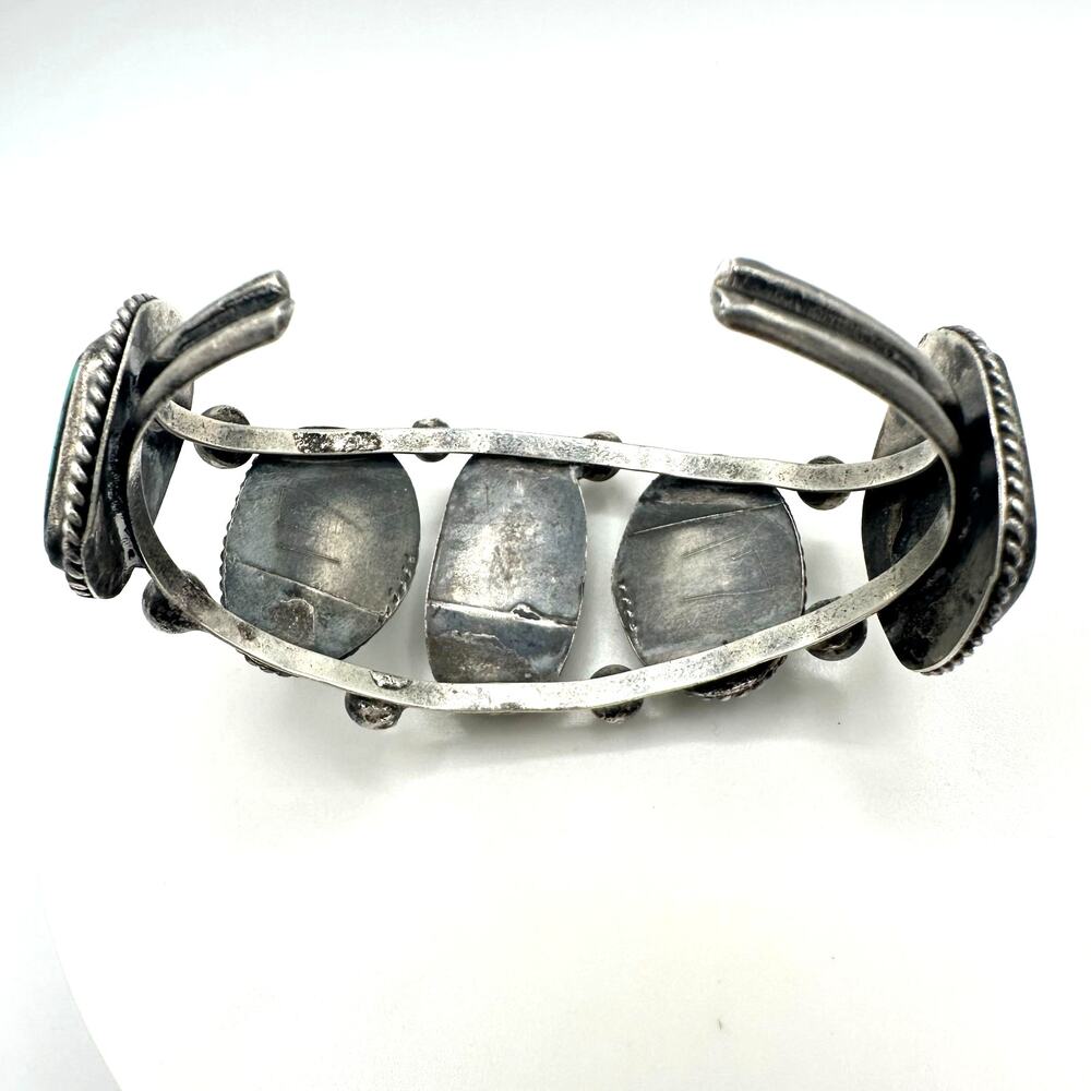 Navajo Native American vintage sterling silver 5 green turquoise cuff bracelet - Picture 6 of 10